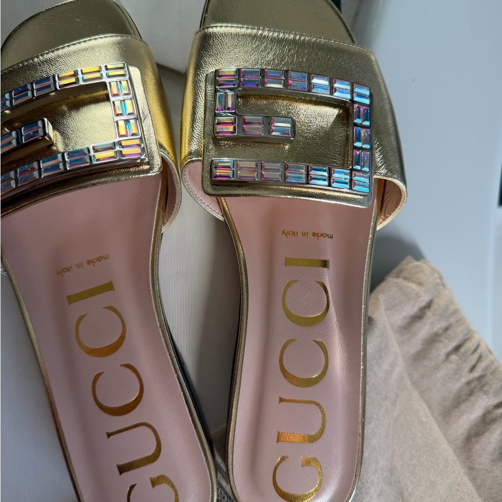 Gucci Gold Sandals Crystal  Embellishments - Picture 2 of 4